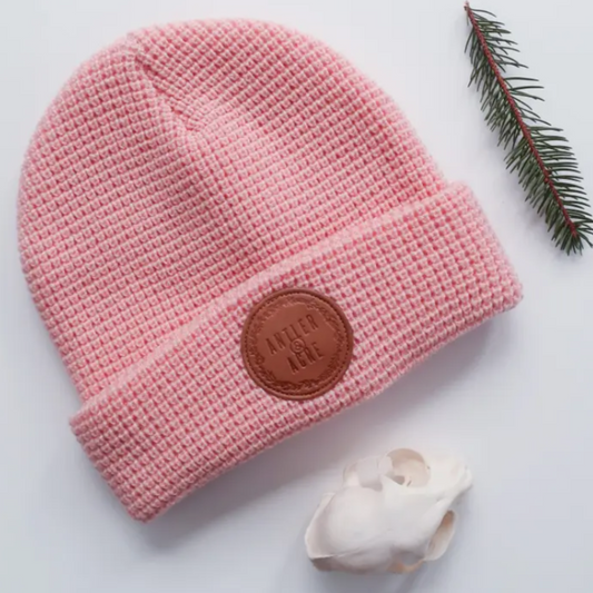 Pink Waffle Knit Beanie Toque